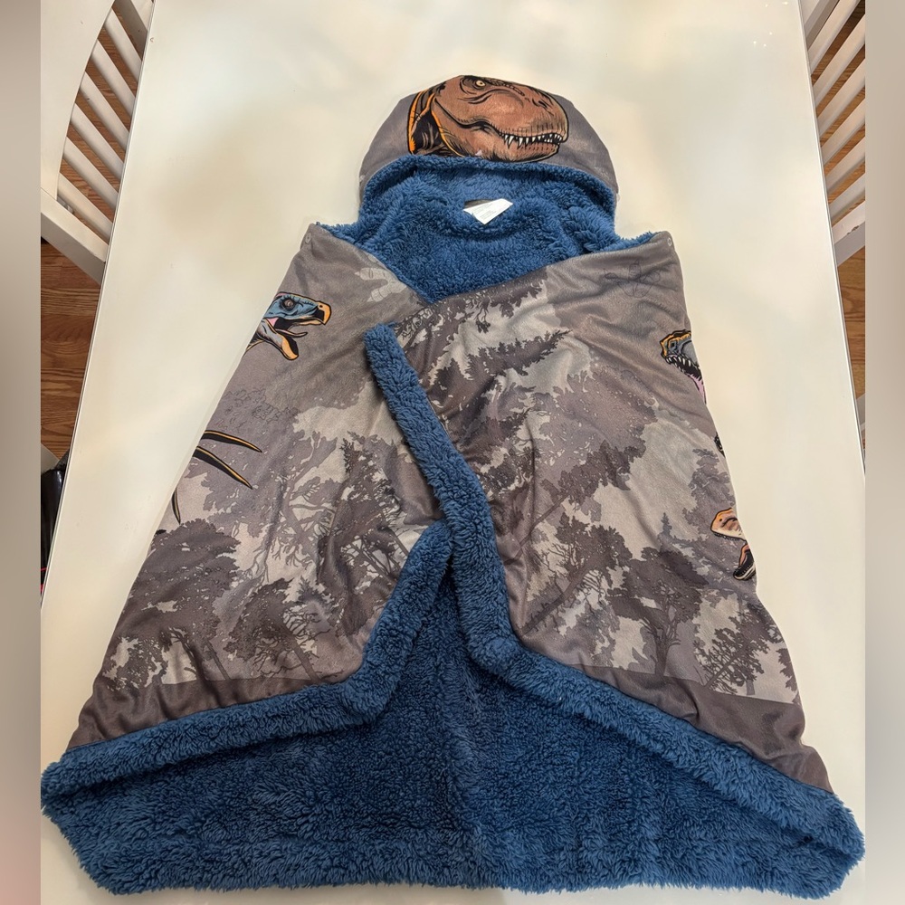 Kids Dinosaur Hooded Blanket Coat including with 4 dinosaur kits - Blue and Gray